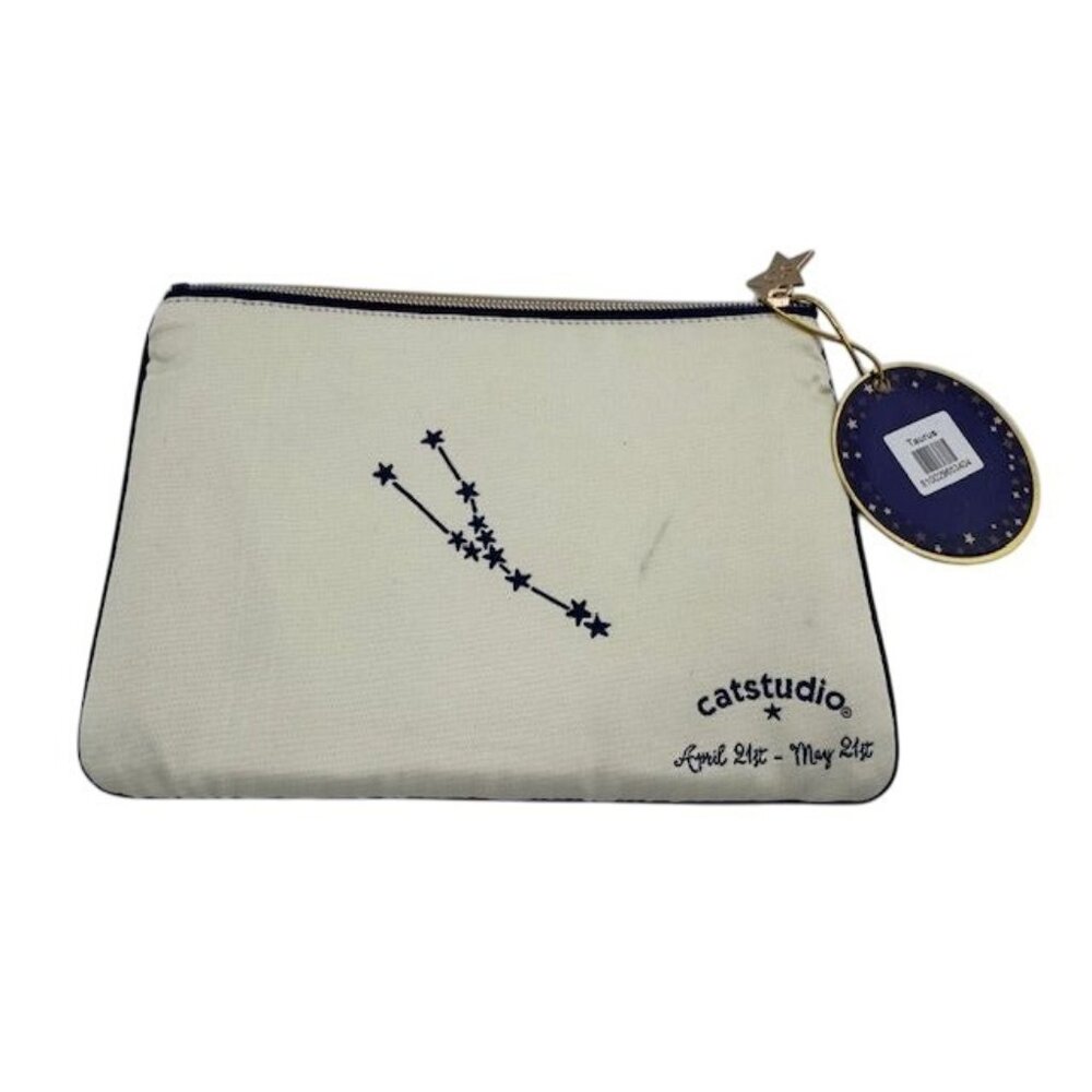 Taurus Zodiac Embroidered Canvas Pouch by Catstudio 8"Wx5.5"H - Picture 3 of 5